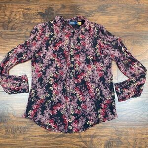 Polo Ralph Lauren  Women’s Woven Floral Tie Neck Blouse Multicolor